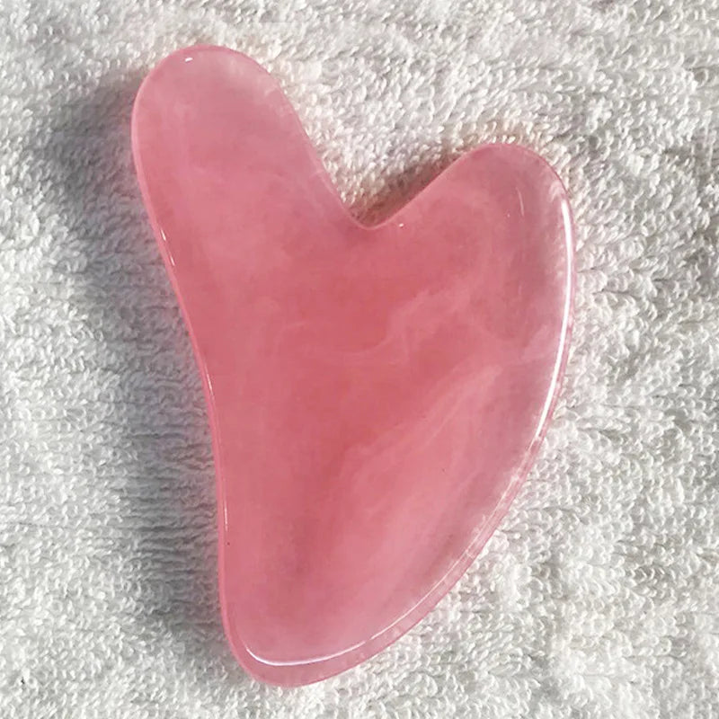 Rose Quartz Gua Sha Facial Tool — Jade Massager Scraper for Face, Neck & Body