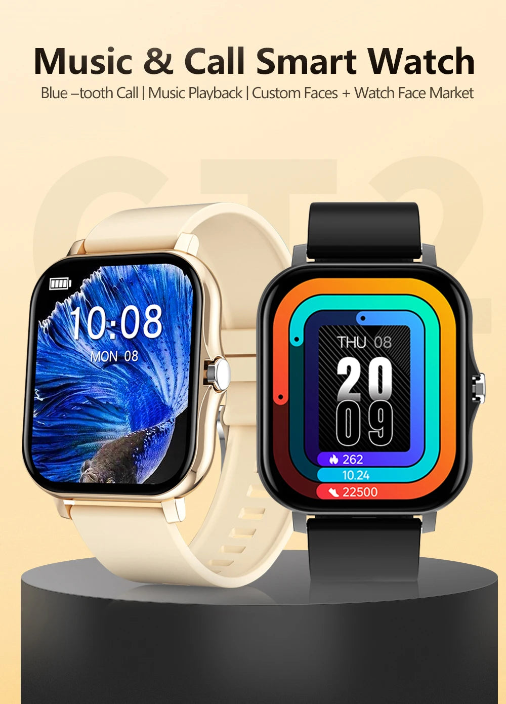Smart Watch — Full Touch Screen with Call, Music Control & Notifications for iPhone & Android