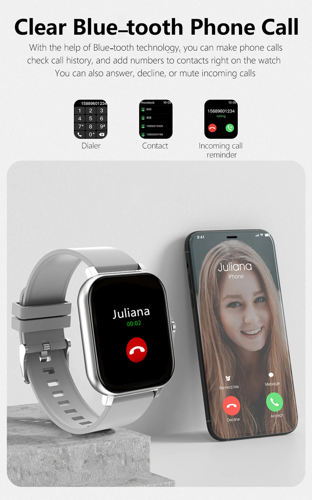Smart Watch — Full Touch Screen with Call, Music Control & Notifications for iPhone & Android