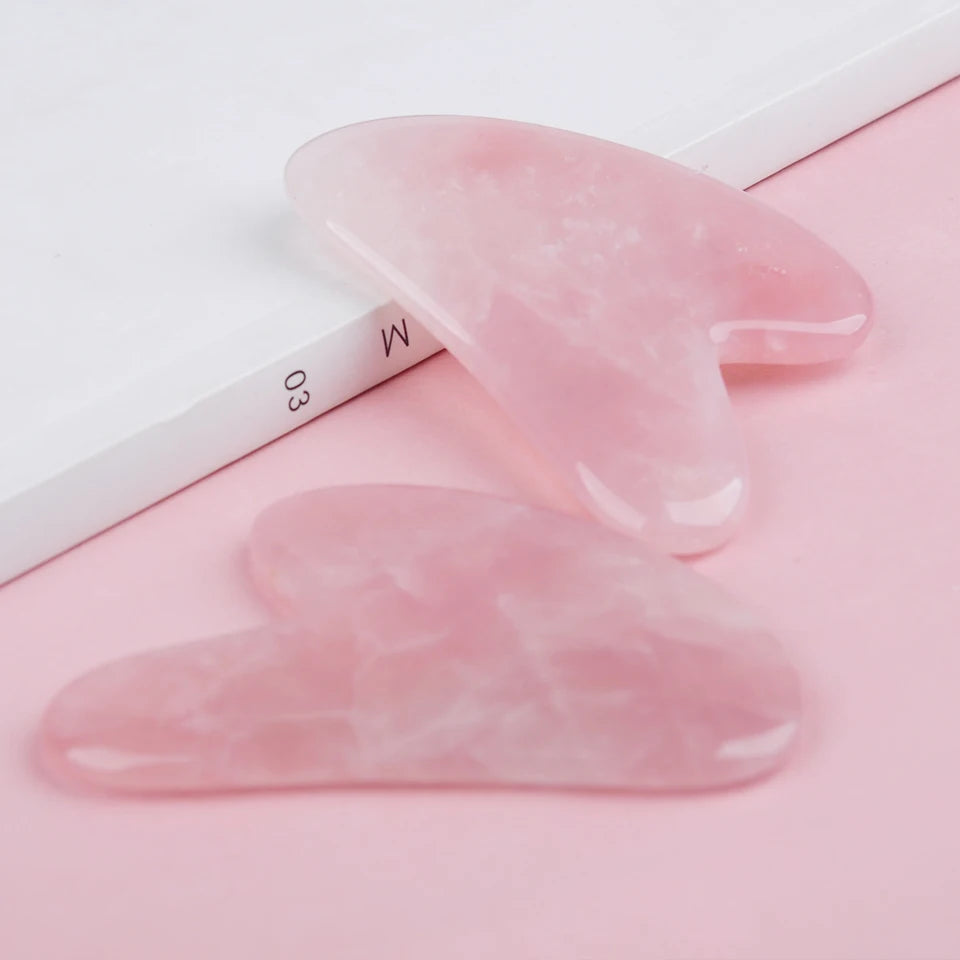 Rose Quartz Gua Sha Facial Tool — Jade Massager Scraper for Face, Neck & Body