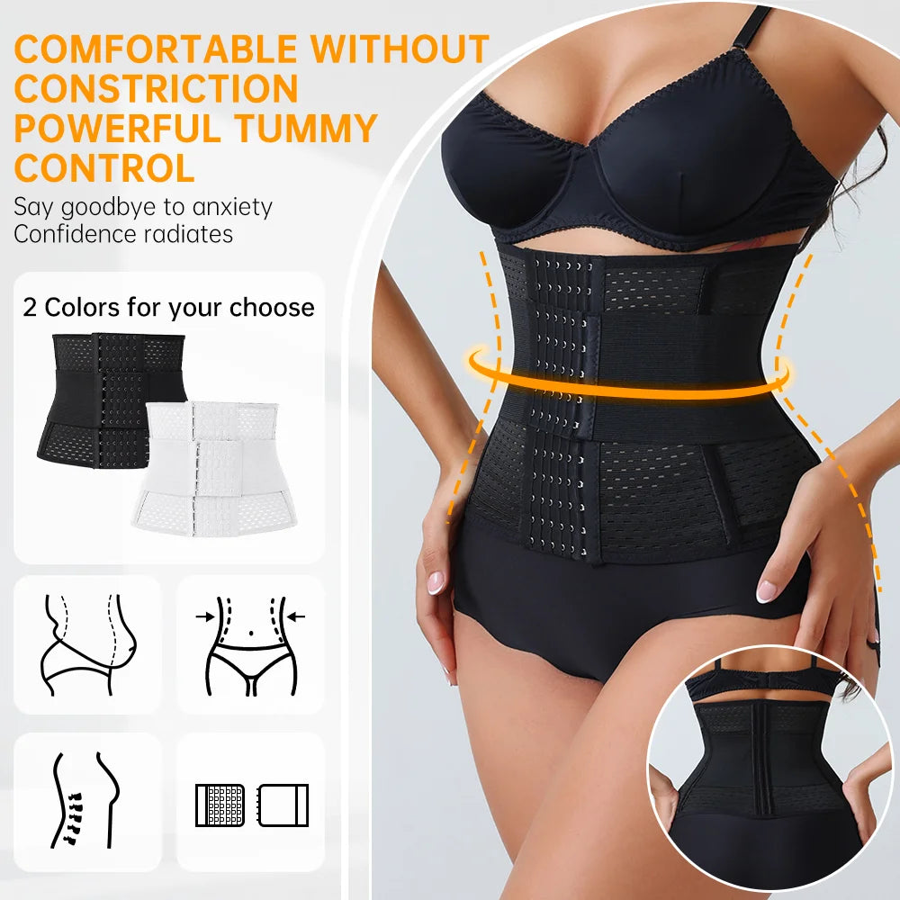 Adjustable Waist Trainer for Women — Double Belt Neoprene Corset with Zipper for Tummy Control & Back Support
