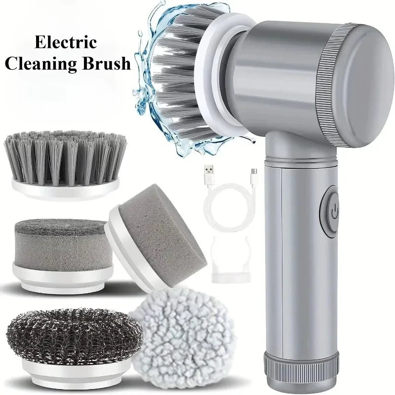 Electric Spin Scrubber — Cordless Cleaning Brush with 5 Heads for Bathroom & Kitchen
