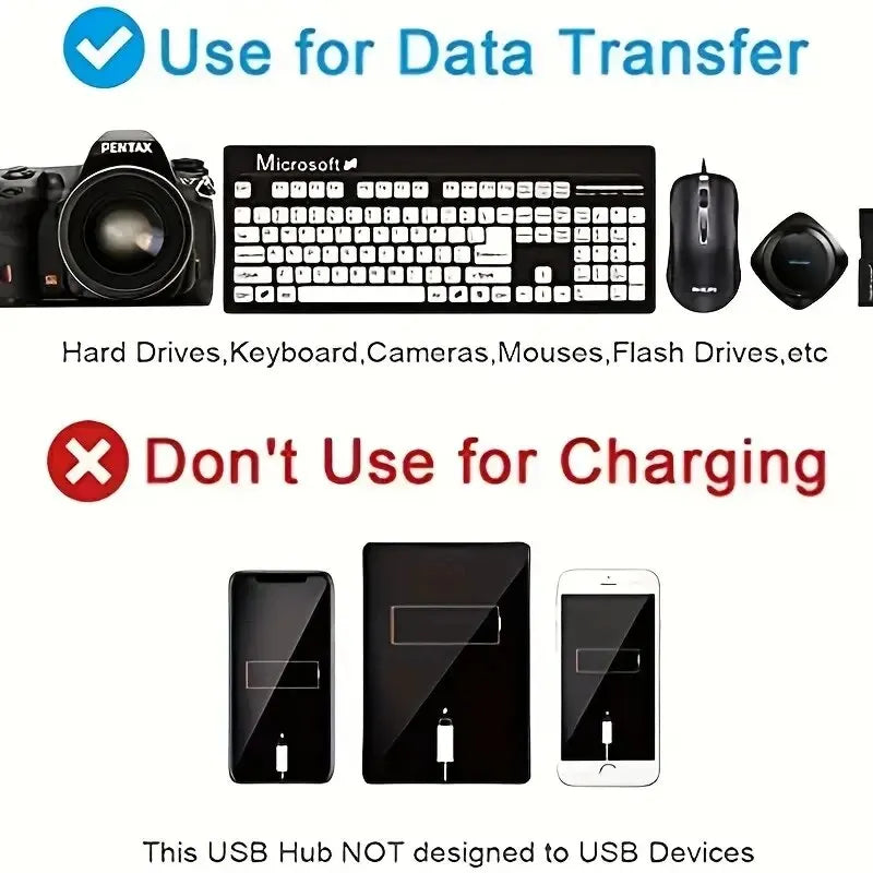 High Speed 4/7 Port USB Hub 2.0 — Multi USB Splitter with LED & Switch for PC & Laptop