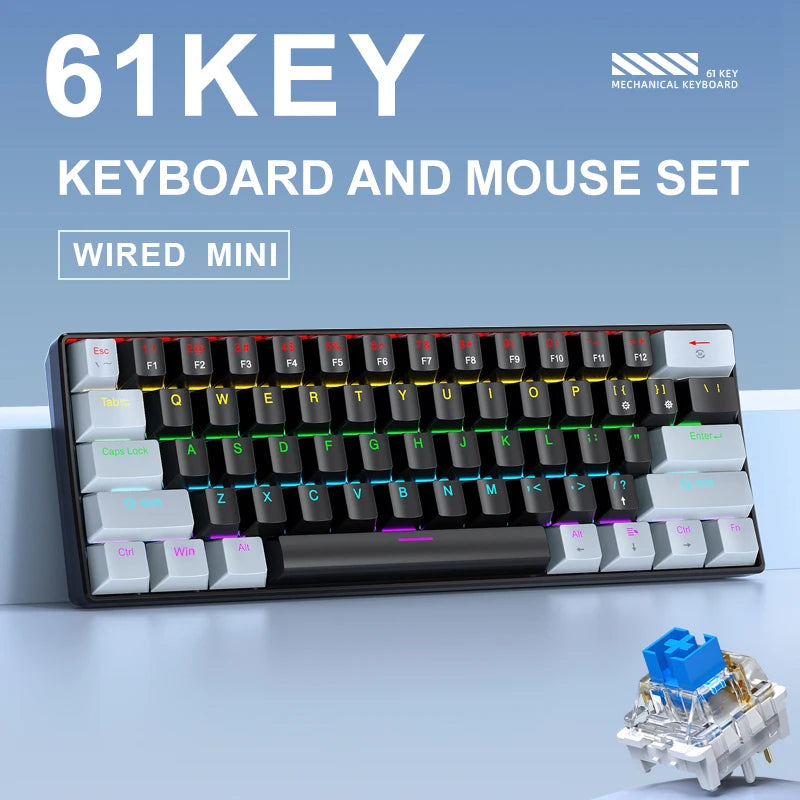 APAYADO K61 Mini Mechanical Keyboard — 61 Keys RGB Wired Gaming Keyboard 60% Portable
