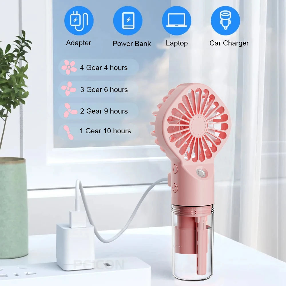 Portable Misting Fan — USB Rechargeable Handheld Humidifier Fan for Home & Outdoor