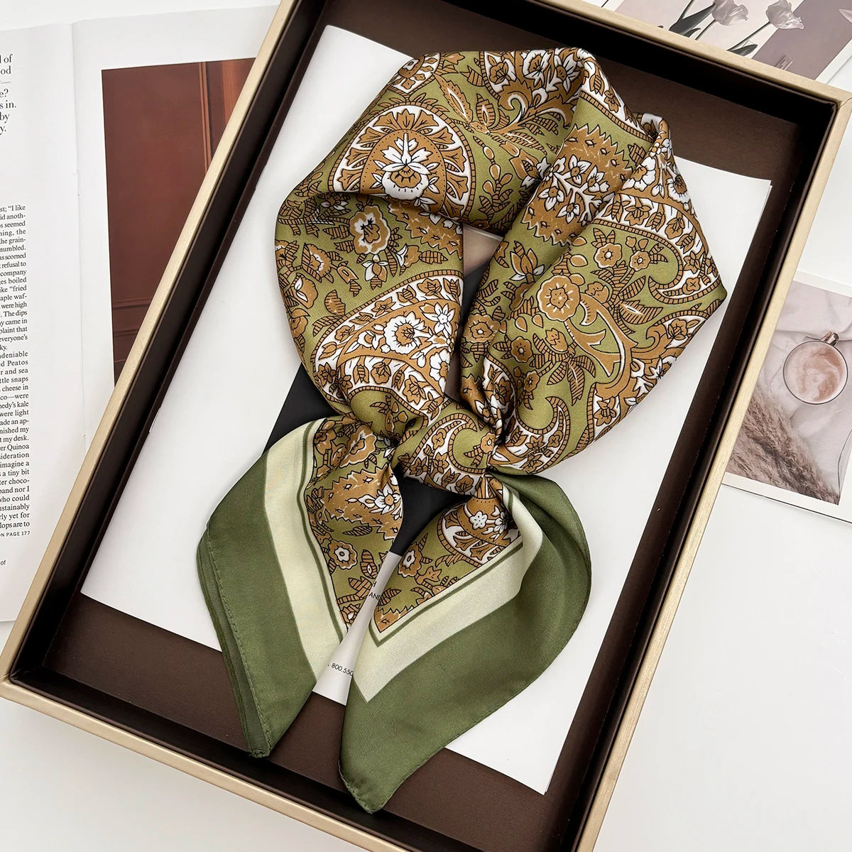 Luxury Satin Square Print Scarf — Women's Silk Bandana Hijab Shawl & Hair Band Accessory