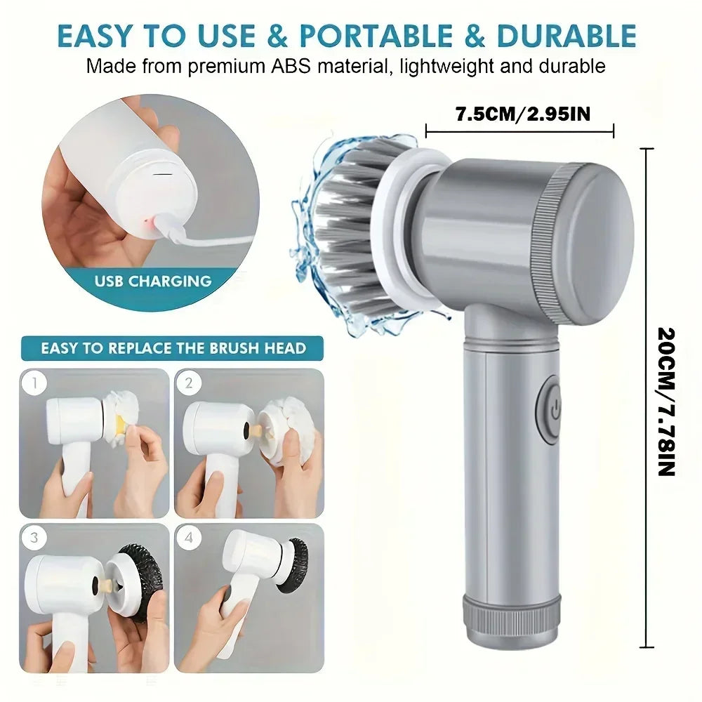 Electric Spin Scrubber — Cordless Cleaning Brush with 5 Heads for Bathroom & Kitchen