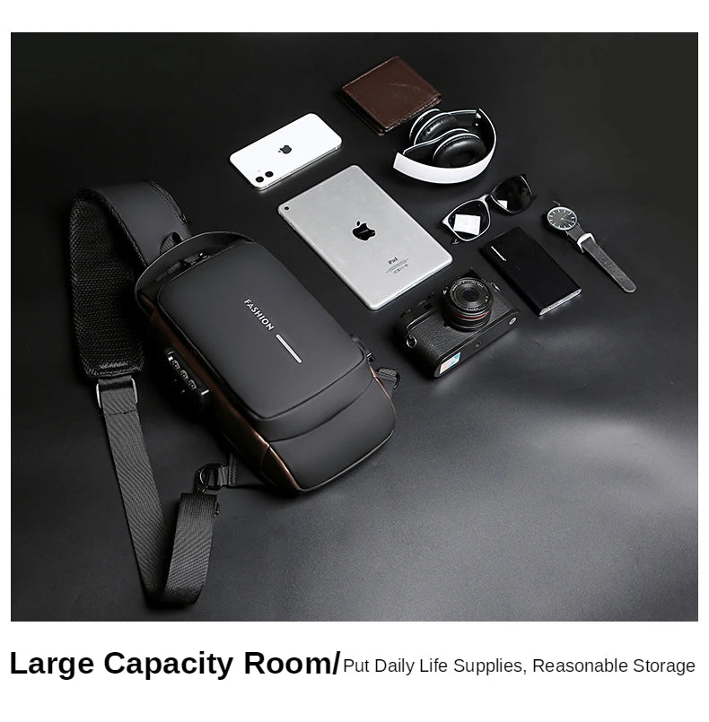 Men's PU Leather Crossbody Bag — Anti-Theft Shoulder & Chest Bag Multifunctional for Travel