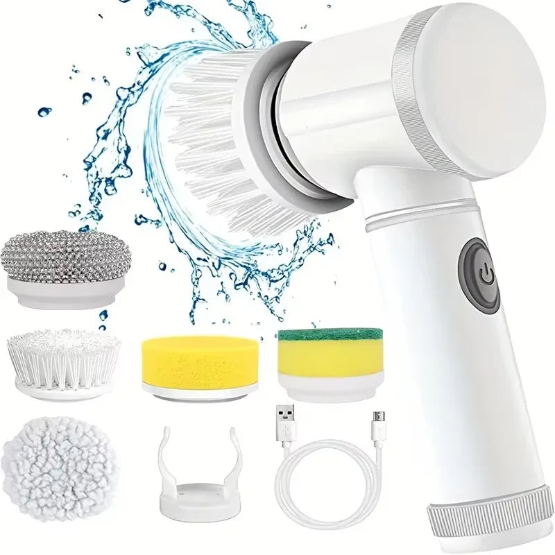 Electric Spin Scrubber — Cordless Cleaning Brush with 5 Heads for Bathroom & Kitchen