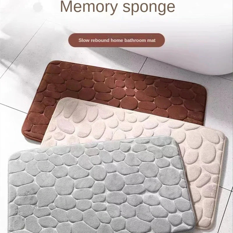 3D Non-Slip Bathroom Mat — Cobblestone Absorbent Quick-Dry Machine Washable Floor Mat