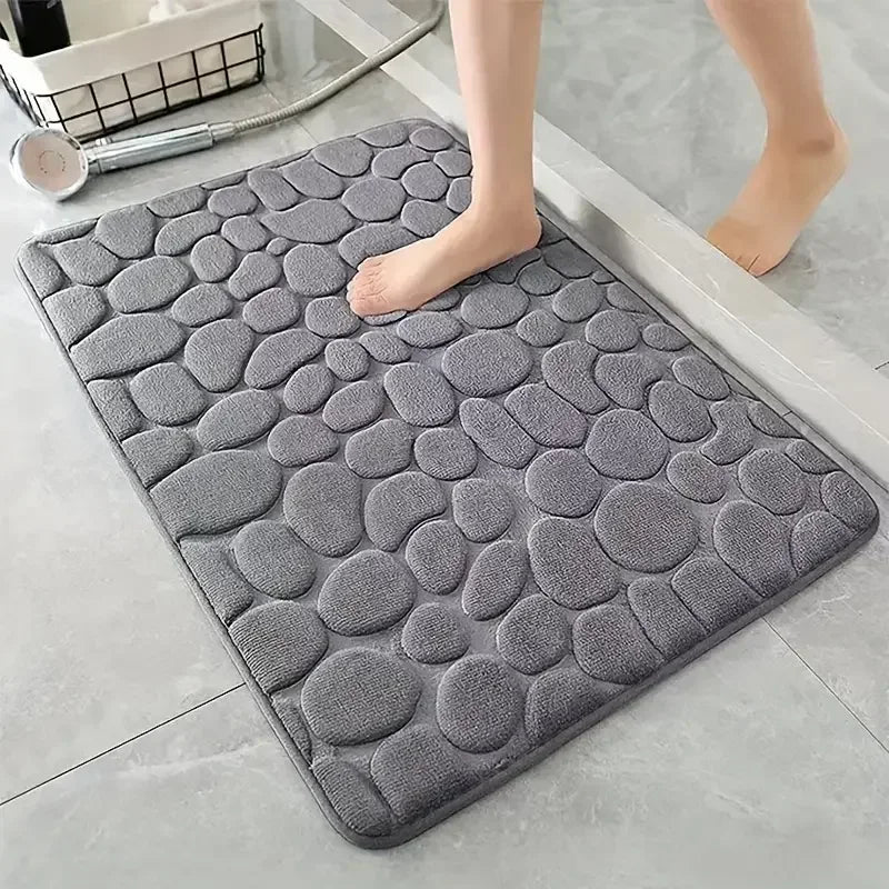 3D Non-Slip Bathroom Mat — Cobblestone Absorbent Quick-Dry Machine Washable Floor Mat
