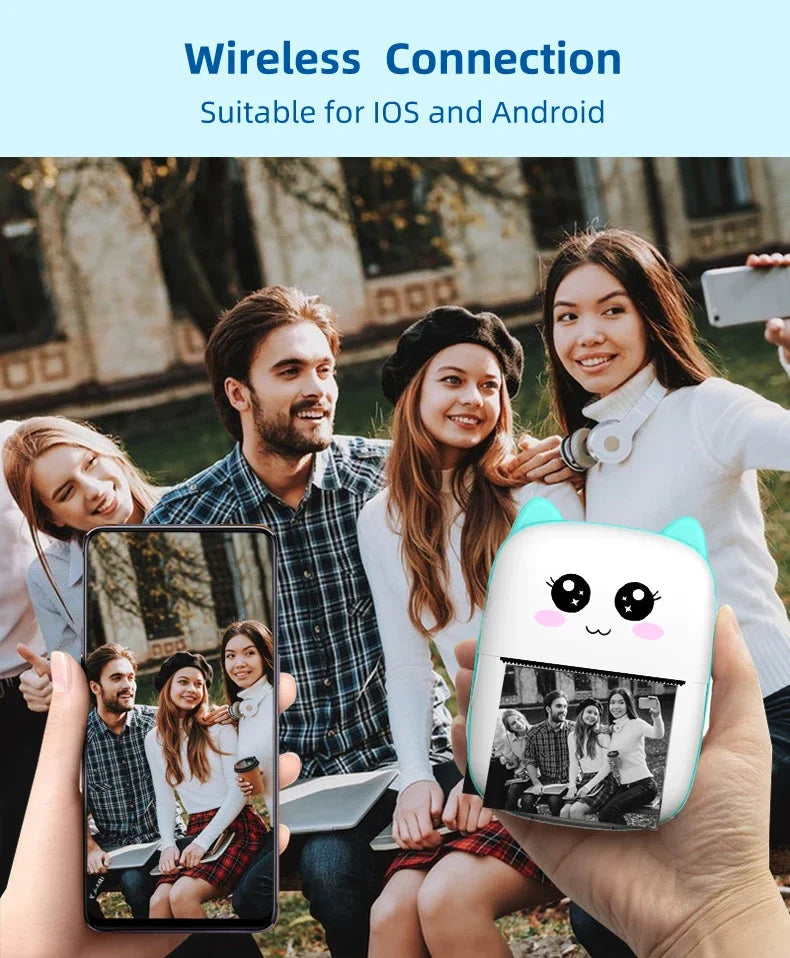 Mini CAT Portable Thermal Printer — Wireless Bluetooth Photo & Label Printer for Android & iOS