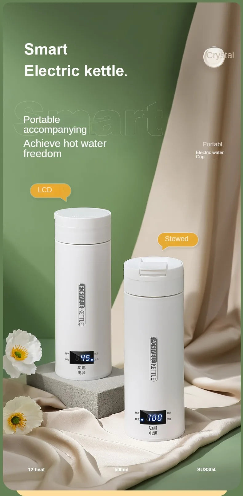 Portable Electric Travel Kettle – Fast Boiling 304 Stainless Steel Water & Baby Milk Warmer