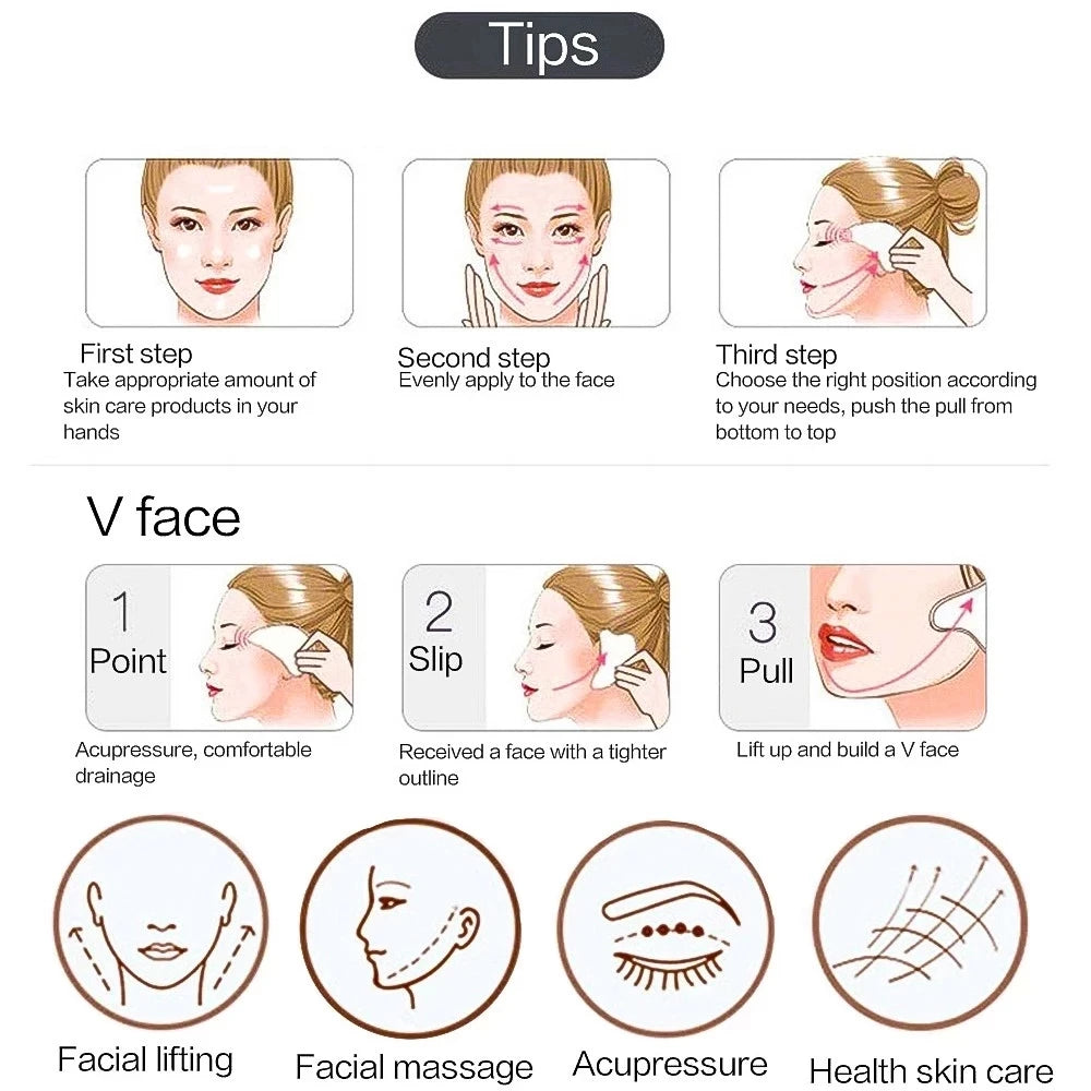 Rose Quartz Gua Sha Facial Tool — Jade Massager Scraper for Face, Neck & Body