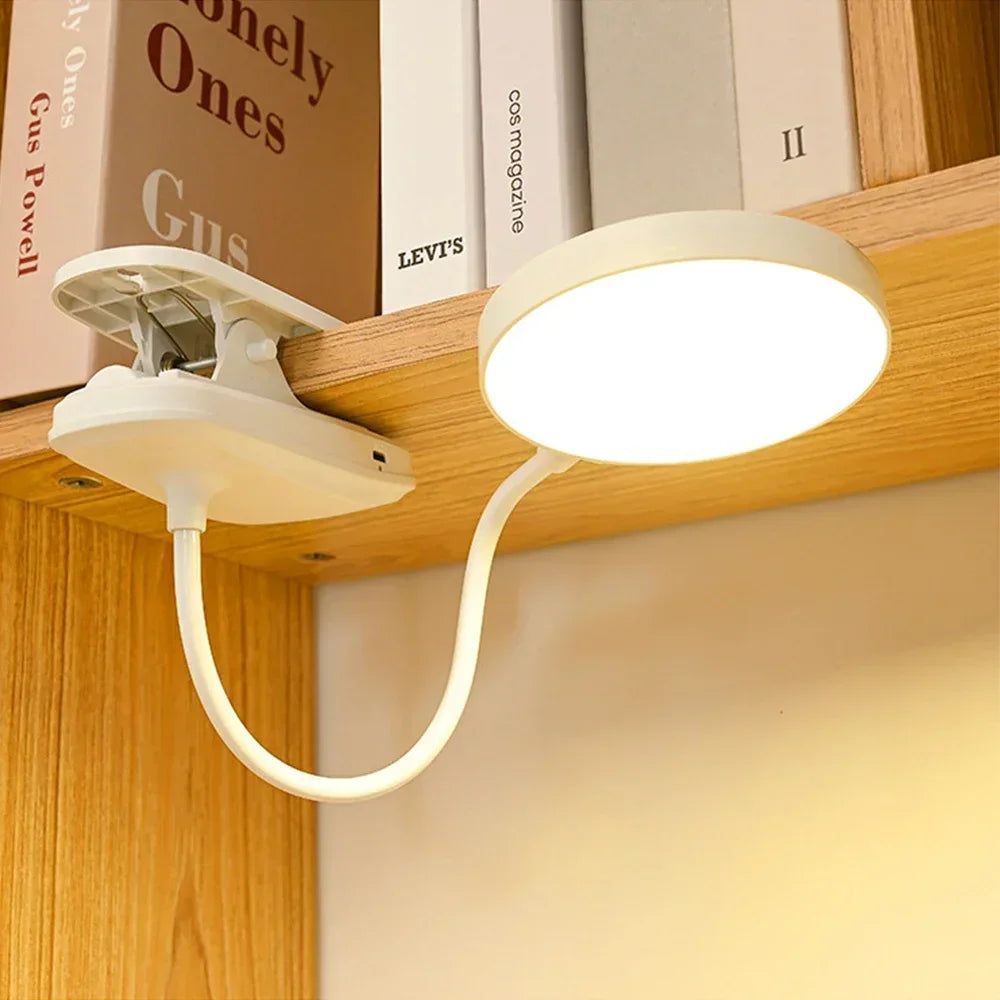 LED Table Lamp with Clamp — USB Rechargeable Foldable Study & Reading Light with Touch 3-Mode Dimming