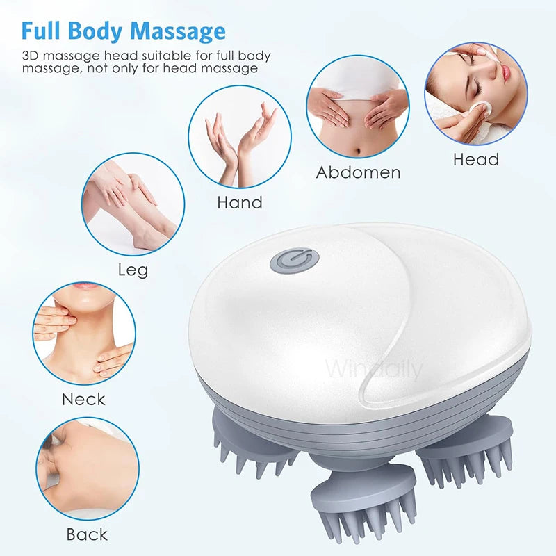 Electric Scalp Massager — Kneading Vibrating Head & Neck Massager for Hair Care & Relaxation