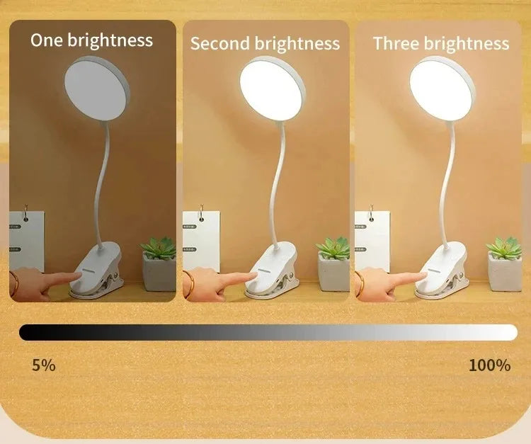 LED Table Lamp with Clamp — USB Rechargeable Foldable Study & Reading Light with Touch 3-Mode Dimming