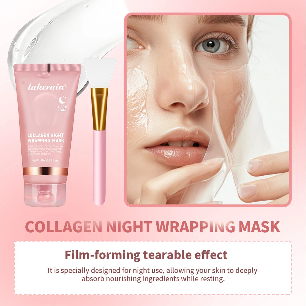 Korean Collagen Wrapping Face Mask & Brush Set — Rejuvenating Brightening & Moisturizing Skin Care