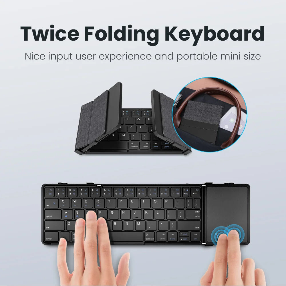 Foldable Bluetooth Keyboard with Touchpad — Wireless PU Leather Keyboard for iOS, Android & Windows