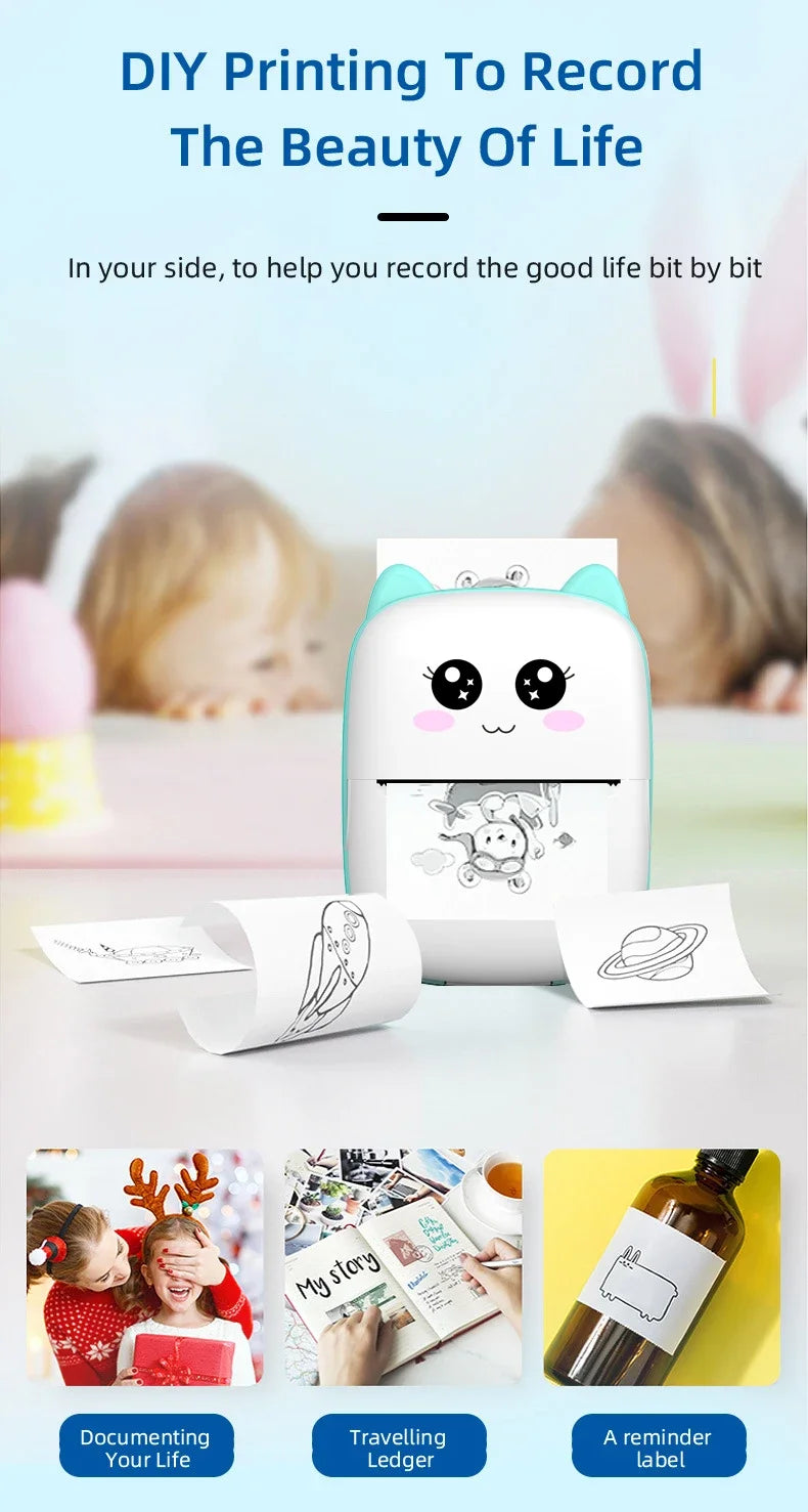 Mini CAT Portable Thermal Printer — Wireless Bluetooth Photo & Label Printer for Android & iOS