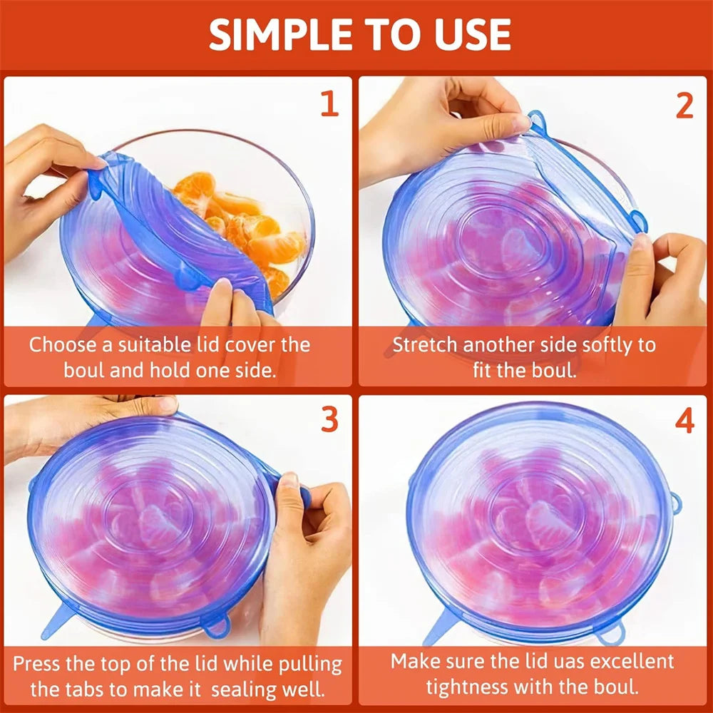 6PCS Silicone Food Cover Set — Reusable Airtight Stretch Lids for Kitchen & Food Storage