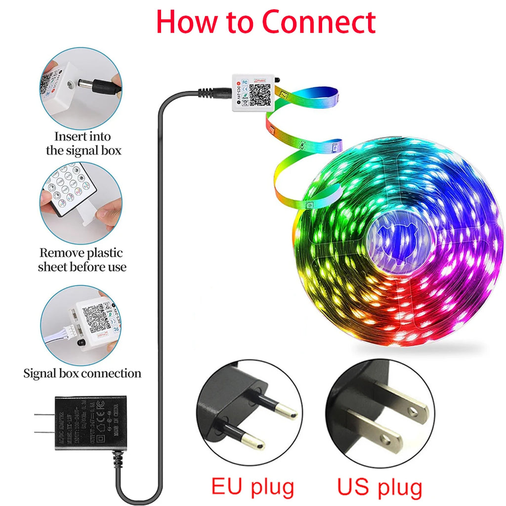 Smart LED Light Strips — RGB Music Sync Color Changing for Room & TV