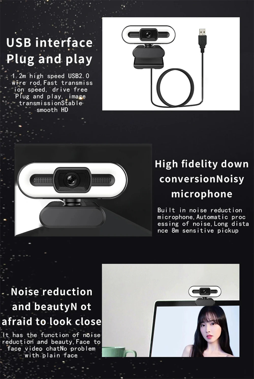 Portable 4K HD Webcam — Auto Focus with Microphone & Light for Live Streaming & Video Calls