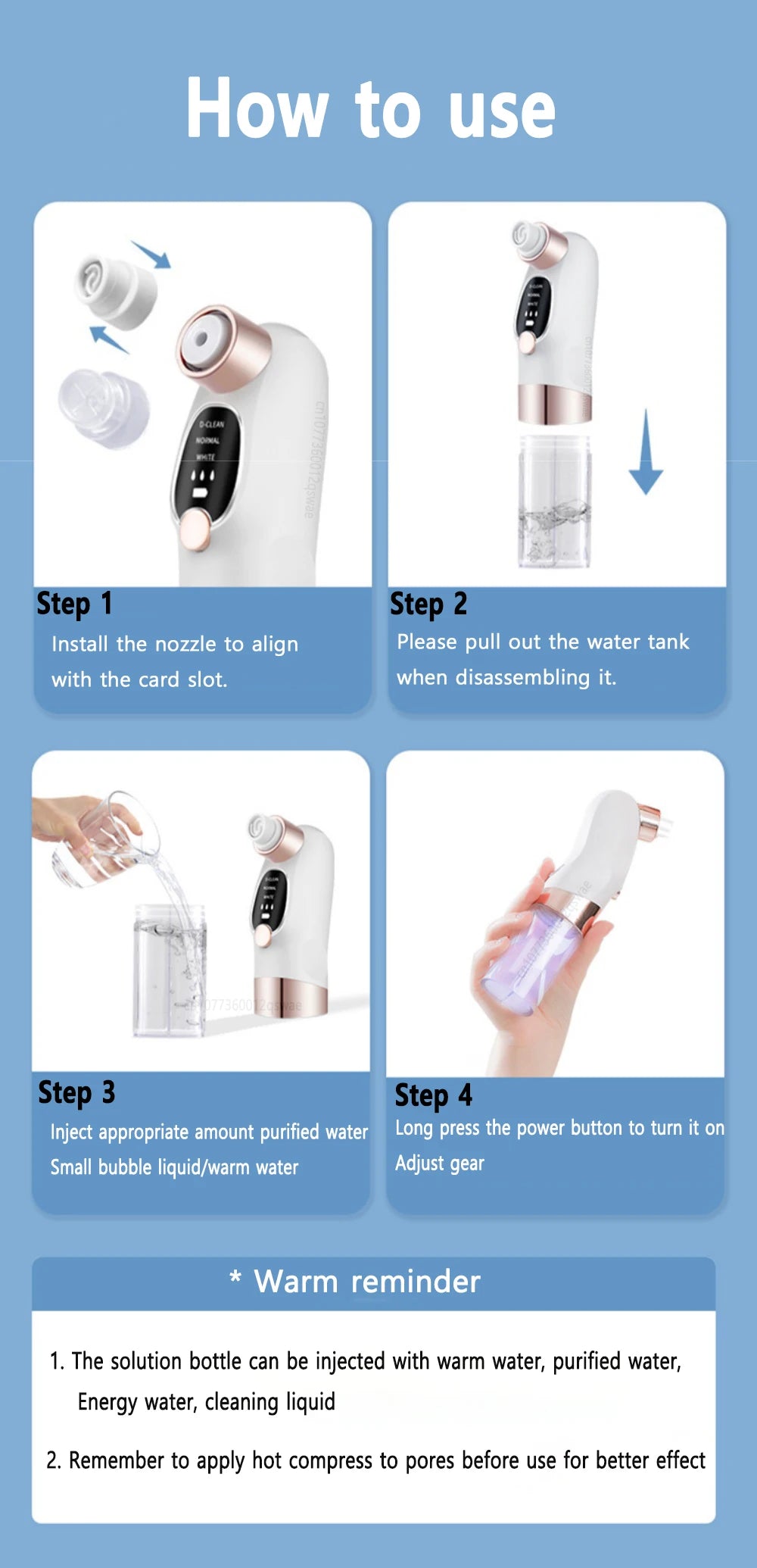 Blackhead Remover Vacuum — Electric Pore Cleaner USB Rechargeable Water Cycle Face Cleanser