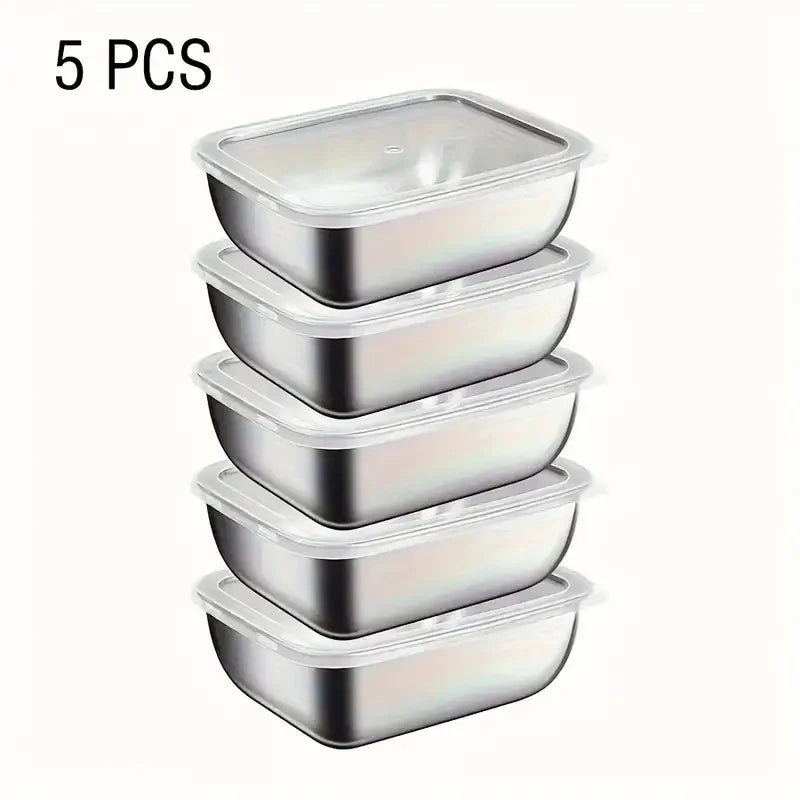 5PCS Stainless Steel Meal Prep Containers — Stackable Food Storage for Kitchen, Fridge & Travel