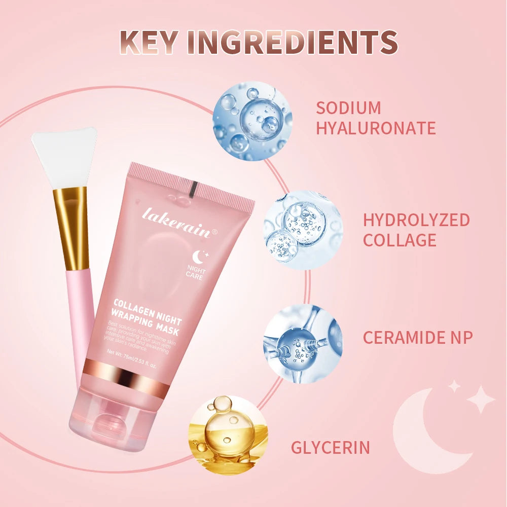 Korean Collagen Wrapping Face Mask & Brush Set — Rejuvenating Brightening & Moisturizing Skin Care