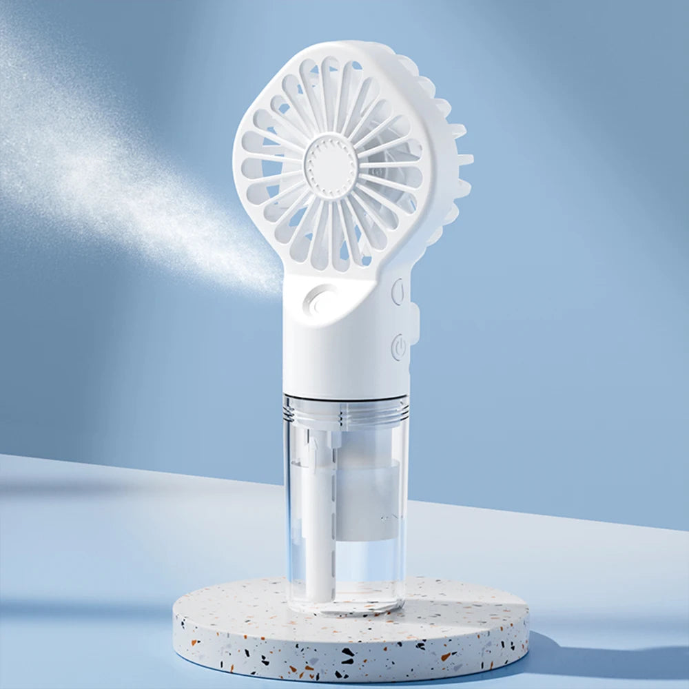 Portable Misting Fan — USB Rechargeable Handheld Humidifier Fan for Home & Outdoor