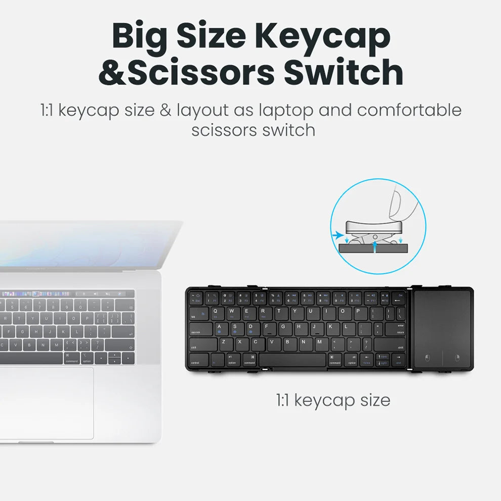 Foldable Bluetooth Keyboard with Touchpad — Wireless PU Leather Keyboard for iOS, Android & Windows