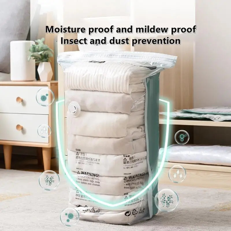 No-Pump Vacuum Storage Bags — Space Saver Compression Bags for Clothes, Blankets & Travel