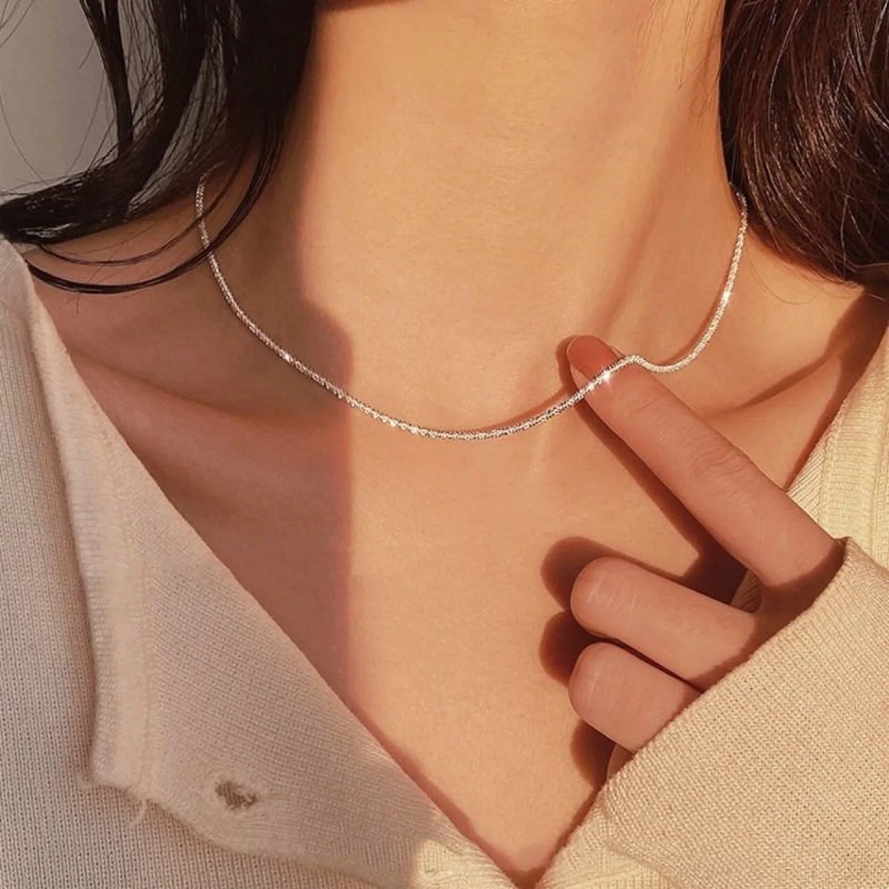 Silver Minimalist Jewelry Set — Starry Sky Collarbone Necklace & Bracelet for Women