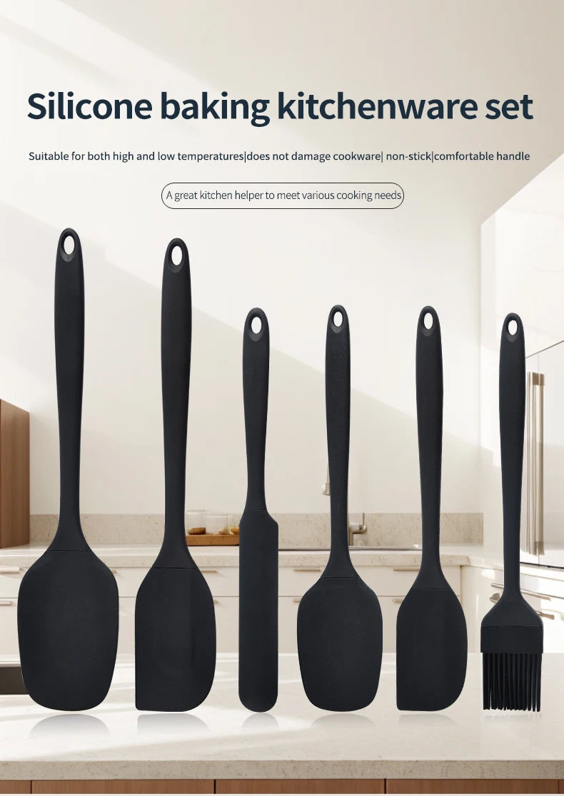Silicone Kitchen Utensil Set — 6-Piece Baking Tool Set with Spatula, Scraper & Oil Brush
