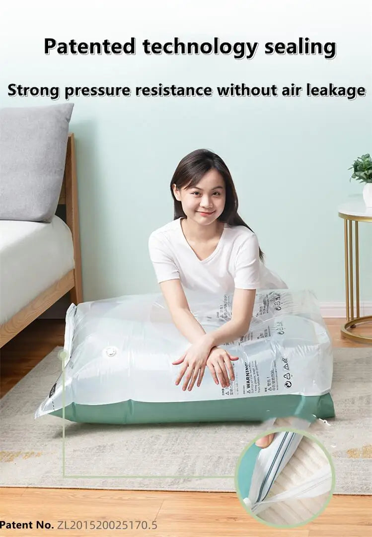 No-Pump Vacuum Storage Bags — Space Saver Compression Bags for Clothes, Blankets & Travel