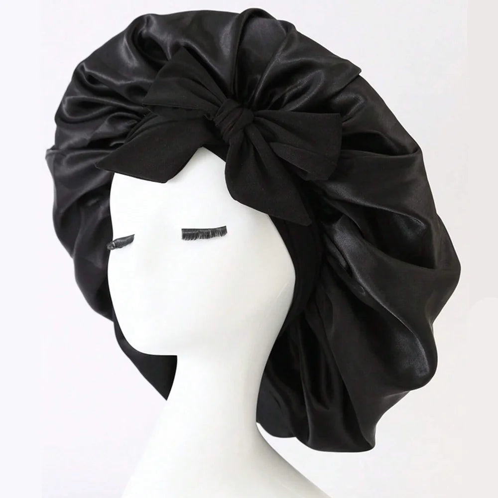Satin Silk Sleeping Bonnet — Adjustable Hair Bonnet with Tie Band for Women & Men