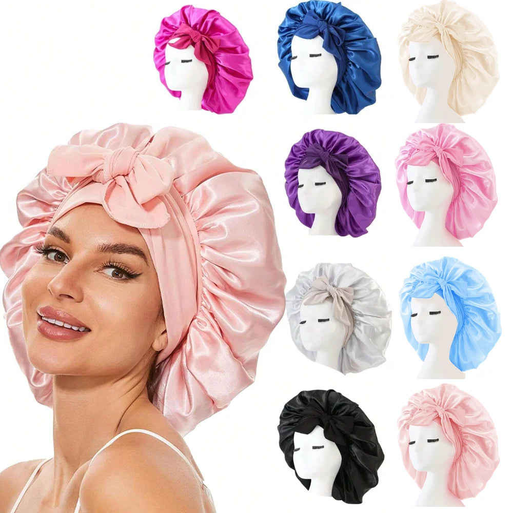 Satin Silk Sleeping Bonnet — Adjustable Hair Bonnet with Tie Band for Women & Men