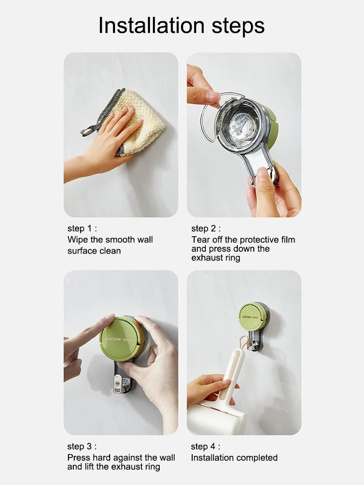 Strong Vacuum Suction Hooks — No-Drill Traceless Adhesive for Bathroom, Kitchen & Door