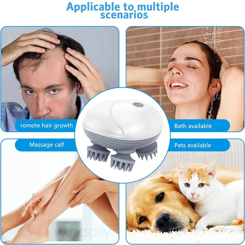 Electric Scalp Massager — Kneading Vibrating Head & Neck Massager for Hair Care & Relaxation