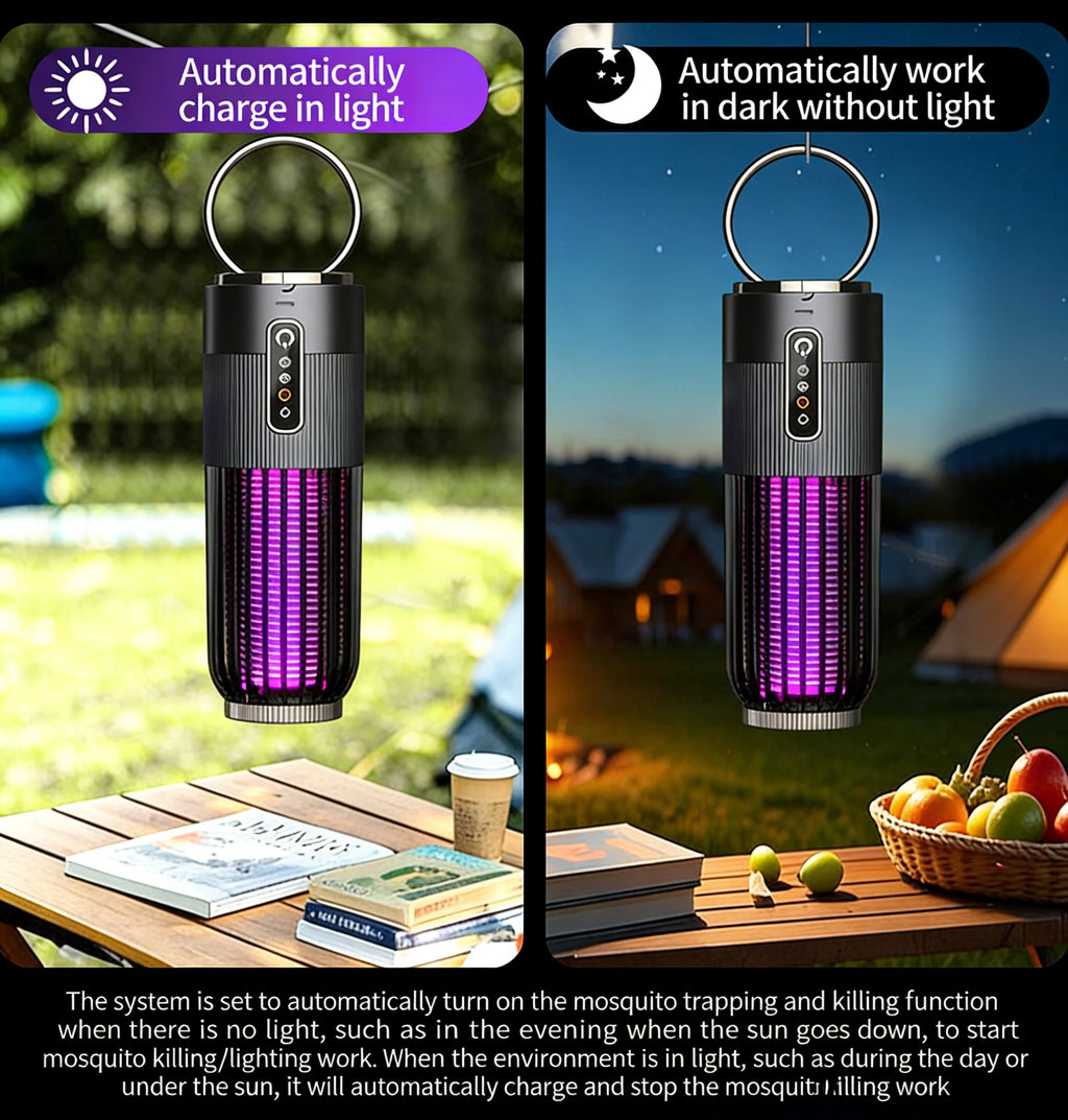Solar Mosquito Killer Lamp — USB Rechargeable Outdoor & Indoor Insect Trap for Home & Camping
