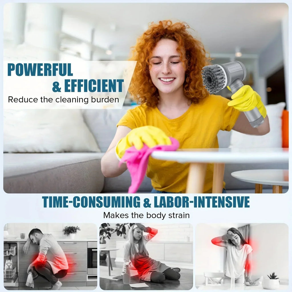 Electric Spin Scrubber — Cordless Cleaning Brush with 5 Heads for Bathroom & Kitchen