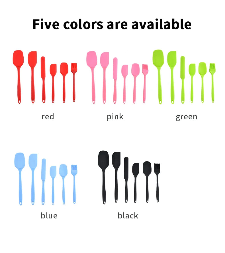 Silicone Kitchen Utensil Set — 6-Piece Baking Tool Set with Spatula, Scraper & Oil Brush