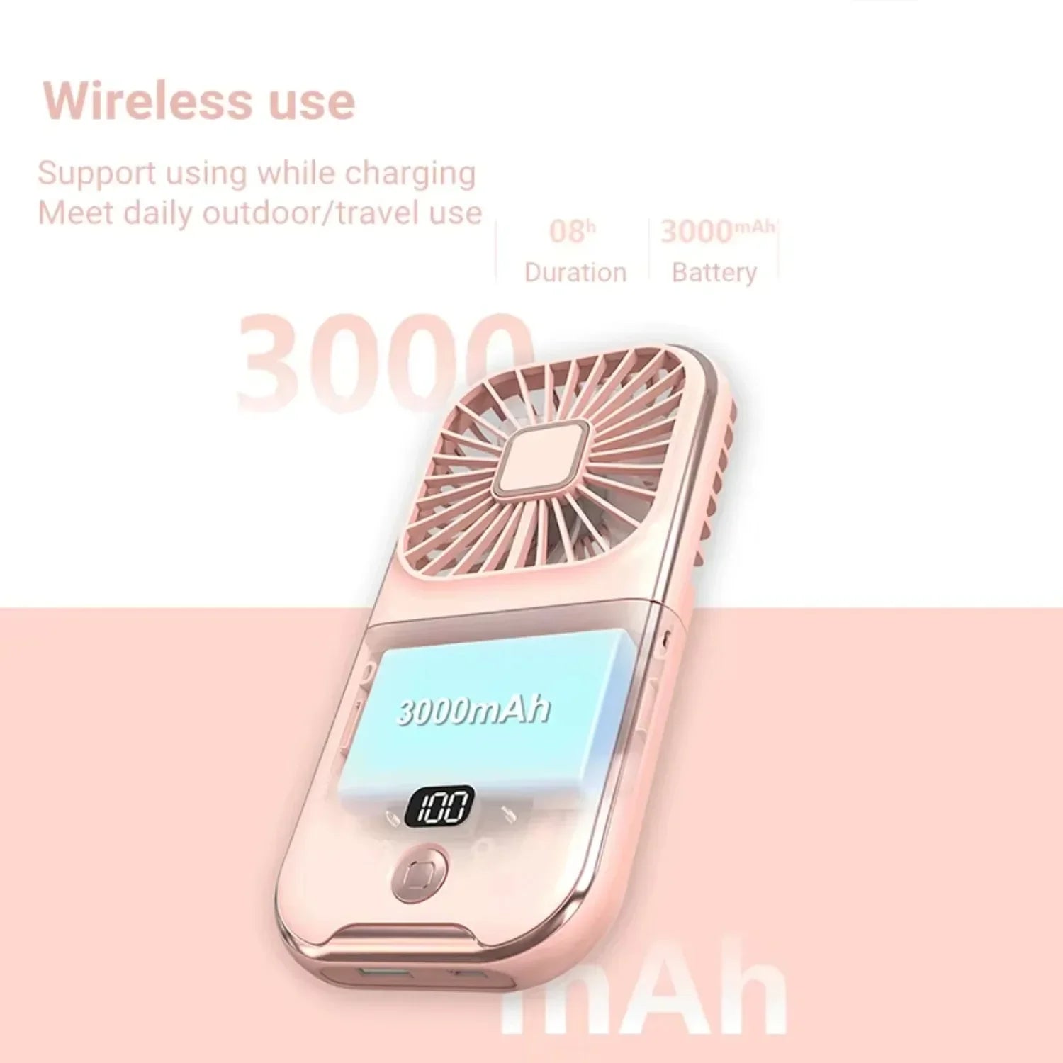 3-in-1 Portable Neck Fan & Power Bank — Foldable USB Rechargeable Desktop Fan for Home, Office & Outdoor