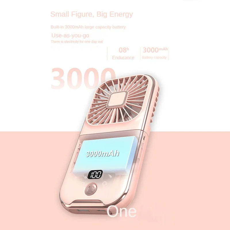 3-in-1 Portable Neck Fan & Power Bank — Foldable USB Rechargeable Desktop Fan for Home, Office & Outdoor