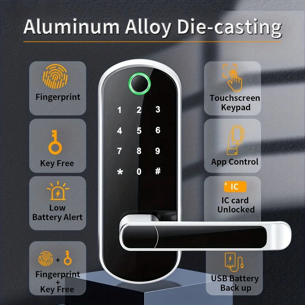 Smart Fingerprint Door Lock — WiFi App Remote Control Keyless Touchscreen with NFC & IC Cards