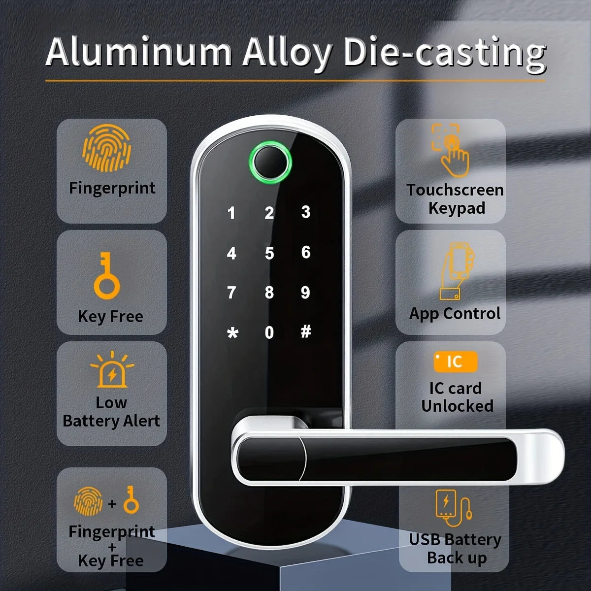 Smart Fingerprint Door Lock — WiFi App Remote Control Keyless Touchscreen with NFC & IC Cards