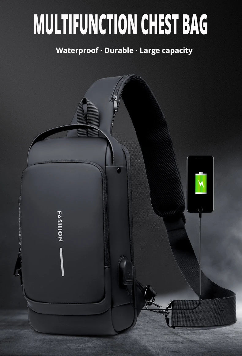 Men's PU Leather Crossbody Bag — Anti-Theft Shoulder & Chest Bag Multifunctional for Travel