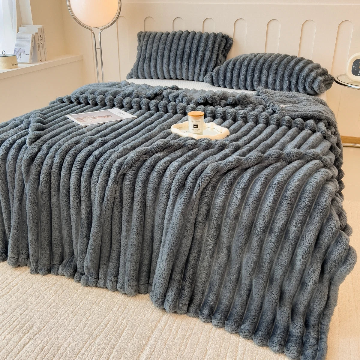 Multifunctional Striped Blanket — Soft Thick Cover for Bed, Nap & Pet Use