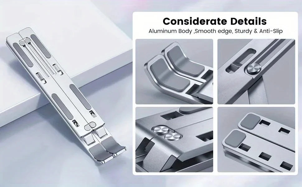 Adjustable Aluminum Laptop Stand — 6-Level Foldable & Portable for 8-16" Laptops